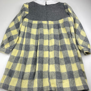 Girls vintage, lined wool / viscose long sleeve dress, armpit to armpit: 37.5cm, shoulder to cuff: 45cm, EUC, size 8, L: 69cm