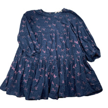 Load image into Gallery viewer, Girls Milkshake, navy corduroy cotton dress, wash fade glitter unicorns, FUC, size 4, L: 55cm