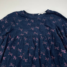 Load image into Gallery viewer, Girls Milkshake, navy corduroy cotton dress, wash fade glitter unicorns, FUC, size 4, L: 55cm