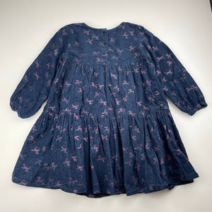 Girls Milkshake, navy corduroy cotton dress, wash fade glitter unicorns, FUC, size 4, L: 55cm