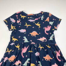 Load image into Gallery viewer, Girls Anko, navy cotton dress, dinosaurs, GUC, size 4, L: 55cm
