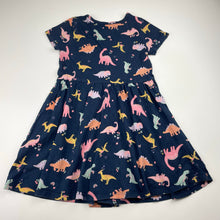 Load image into Gallery viewer, Girls Anko, navy cotton dress, dinosaurs, GUC, size 4, L: 55cm