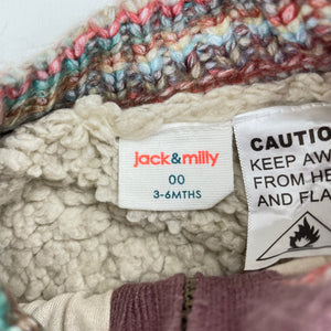 Unisex Jack & Milly, lined chunky knit zip romper, GUC, size 00,  