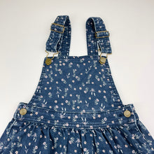 Load image into Gallery viewer, Girls Anko, floral stretch denim overalls dress / pinafore, GUC, size 6, L: 57cm