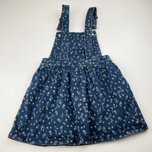Load image into Gallery viewer, Girls Anko, floral stretch denim overalls dress / pinafore, GUC, size 6, L: 57cm