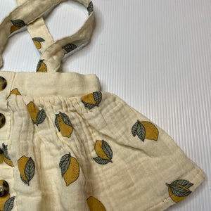 Girls Baby Baby, lightweight cotton suspender skirt, lemons, EUC, size 0000,  