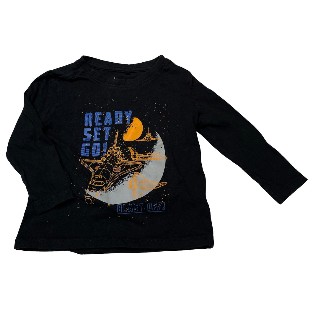 Boys Anko, cotton long sleeve tee / top, space, EUC, size 2,  
