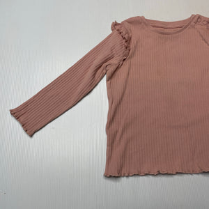 Girls M&S, pink ribbed cotton long sleeve top, EUC, size 2,  