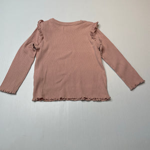 Girls M&S, pink ribbed cotton long sleeve top, EUC, size 2,  