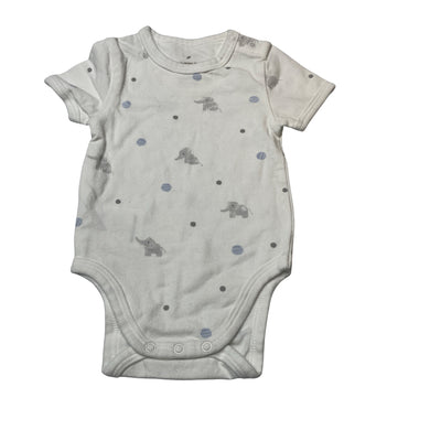 Unisex Country Road, organic cotton blend bodysuit / romper, elephants, EUC, size 000,  