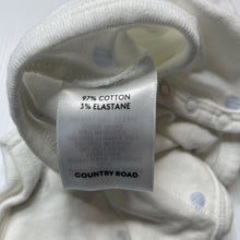 Load image into Gallery viewer, Unisex Country Road, organic cotton blend bodysuit / romper, elephants, EUC, size 000,  