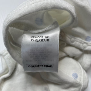 Unisex Country Road, organic cotton blend bodysuit / romper, elephants, EUC, size 000,  