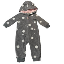 Load image into Gallery viewer, Girls grey, soft fleece zip hooded romper, GUC, size 00,  