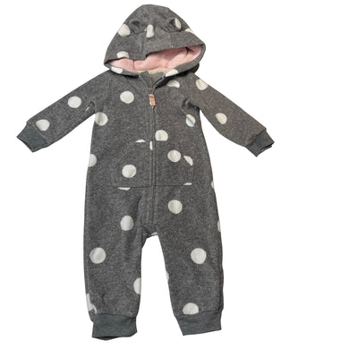 Girls grey, soft fleece zip hooded romper, GUC, size 00,  