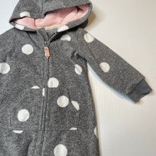 Load image into Gallery viewer, Girls grey, soft fleece zip hooded romper, GUC, size 00,  
