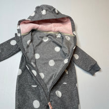 Load image into Gallery viewer, Girls grey, soft fleece zip hooded romper, GUC, size 00,  