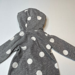 Girls grey, soft fleece zip hooded romper, GUC, size 00,  