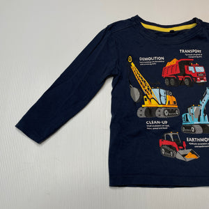 Boys Anko, navy cotton long sleeve tee / top, diggers, EUC, size 2,  
