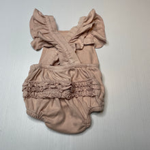 Load image into Gallery viewer, Girls Aster &amp; Oak, embroidered organic cotton ruffle romper, EUC, size 0,  