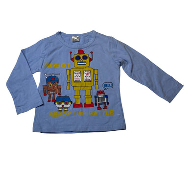 Boys cotton, long sleeve tee / top, robot, GUC, size 1,  