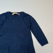 Load image into Gallery viewer, Girls Lily &amp; Dan, navy knitted cotton long sleeve dress, GUC, size 0, L: 38cm