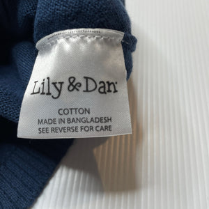 Girls Lily & Dan, navy knitted cotton long sleeve dress, GUC, size 0, L: 38cm