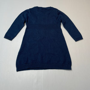 Girls Lily & Dan, navy knitted cotton long sleeve dress, GUC, size 0, L: 38cm