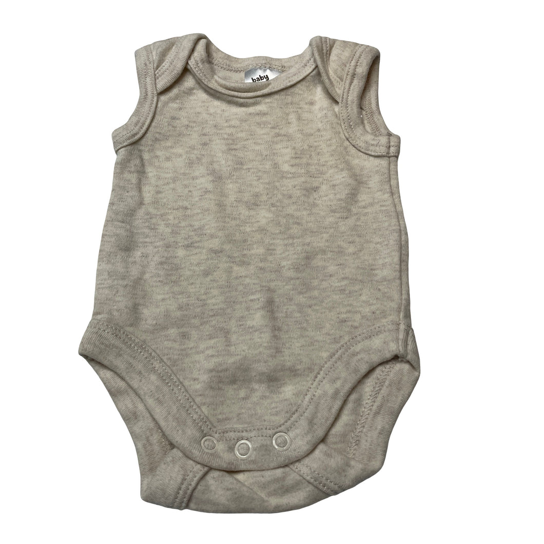 Unisex Baby Berry, oatmeal marle cotton singletsuit / bodysuit, EUC, size 0000,  