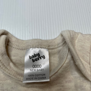 Unisex Baby Berry, oatmeal marle cotton singletsuit / bodysuit, EUC, size 0000,  
