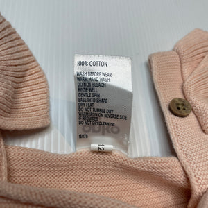 Girls Anko, pink knitted cotton overalls dress, EUC, size 0, L: 36cm