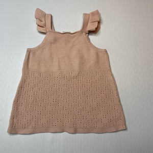Girls Anko, pink knitted cotton overalls dress, EUC, size 0, L: 36cm