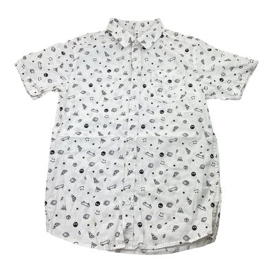 Boys KID, organic cotton short sleeve shirt, skateboard, light mark lower front, FUC, size 12,  
