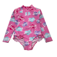 Load image into Gallery viewer, Girls Barbie, long sleeve swim one-piece, small mark right sleeve, FUC, size 4,  