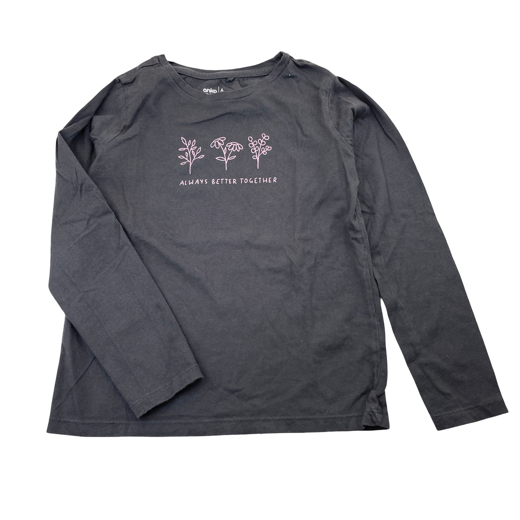 Girls Anko, grey cotton long sleeve tee / top, GUC, size 6,  