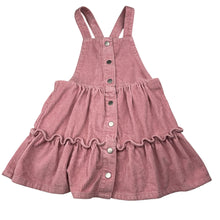 Load image into Gallery viewer, Girls Matalan, chunky corduroy cotton overalls dress / pinafore, GUC, size 3-4, L: 53cm
