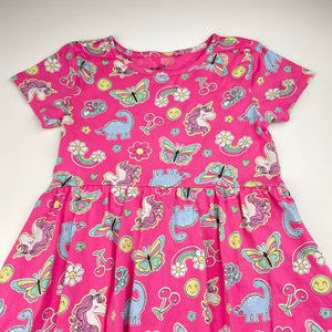 Girls Anko, cotton dress, unicorns & dinosaurs, GUC, size 7, L: 59cm