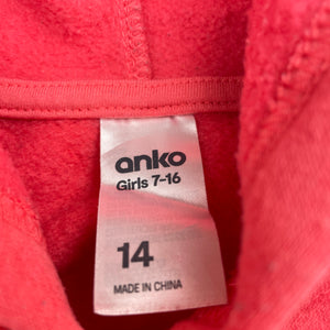 Girls Anko, fleece lined hoodie sweater, marks right cuff, FUC, size 14,  