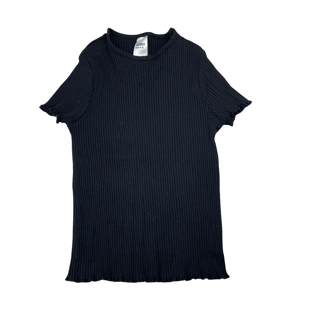 Girls Anko, black stretchy ribbed tee / top, EUC, size 8,  