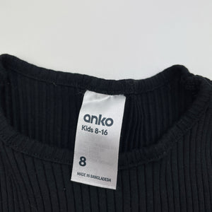 Girls Anko, black stretchy ribbed tee / top, EUC, size 8,  
