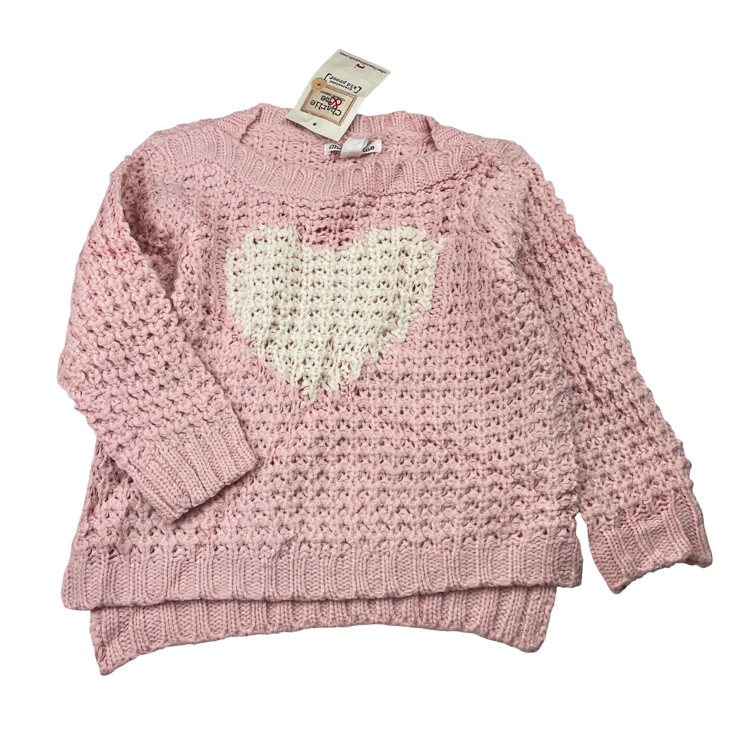 Girls Charlie & Me, pink chunky knit sweater / jumper, heart, NEW, size 3,  