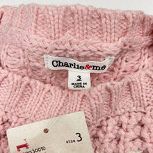 Load image into Gallery viewer, Girls Charlie &amp; Me, pink chunky knit sweater / jumper, heart, NEW, size 3,  