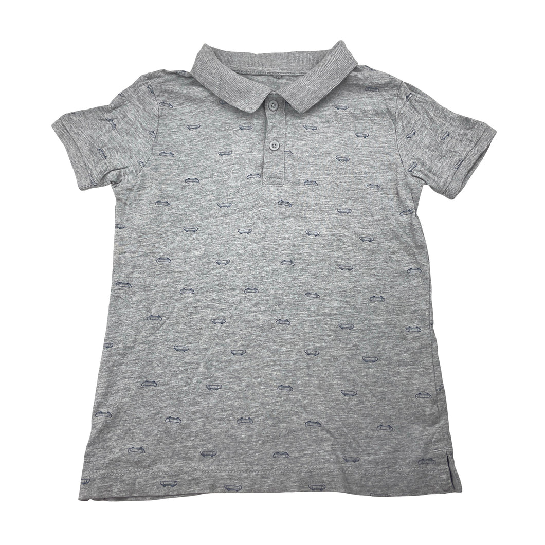 Boys Anko, grey marle polo shirt top, skateboards, EUC, size 4,  