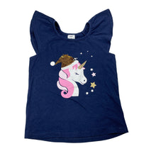 Load image into Gallery viewer, Girls Big W, navy Christmas tee / top, unicorn, GUC, size 5,  