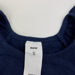 Girls Big W, navy Christmas tee / top, unicorn, GUC, size 5,  