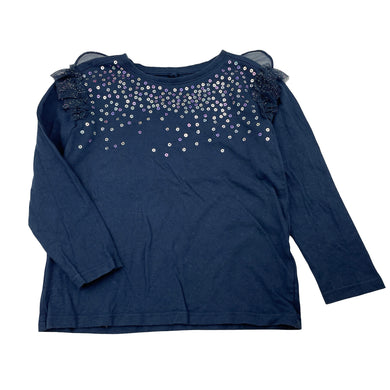 Girls Anko, navy cotton long sleeve top, sequins & wings, GUC, size 4,  