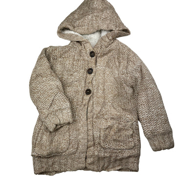 Girls Pumpkin Patch, thick fleece lined chunky knit hooded cardigan, GUC, size 2,  