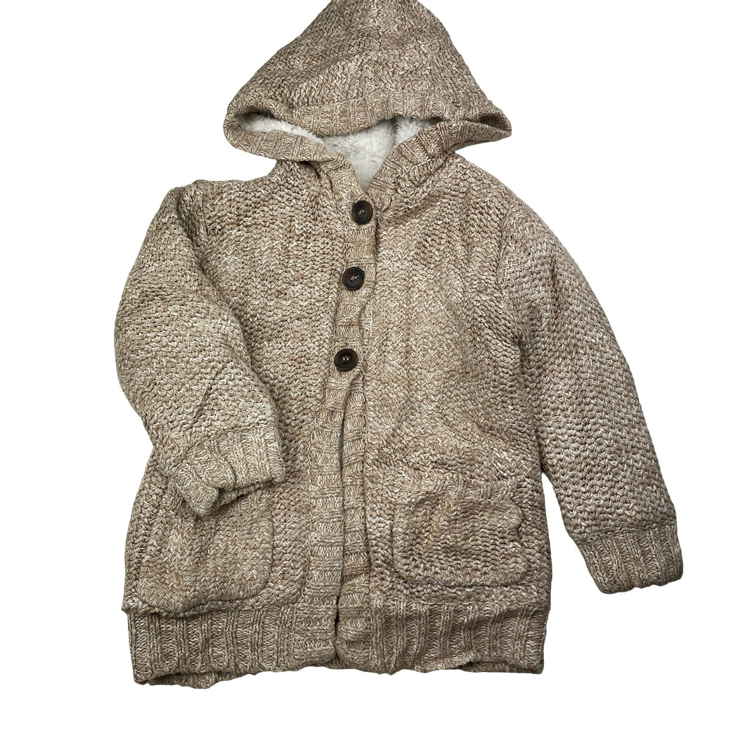 Girls Pumpkin Patch, thick fleece lined chunky knit hooded cardigan, GUC, size 2,  