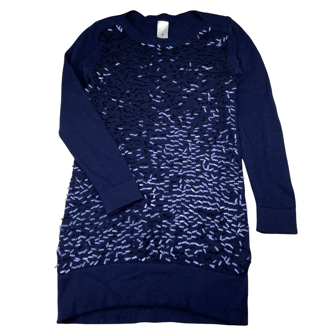 Girls Target, navy cotton & sequin long sleeve dress, EUC, size 8, L: 63cm