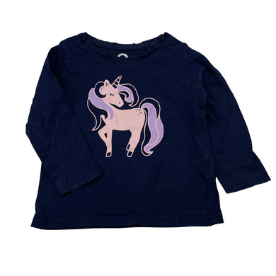 Girls Brilliant Basics, cotton long sleeve top, unicorn, marks right cuff, FUC, size 2,  
