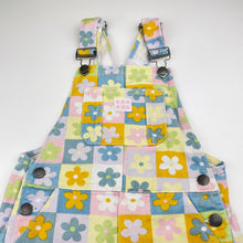Load image into Gallery viewer, Girls GHANDA, denim overalls / shortalls, flowers, GUC, size 5-6,  